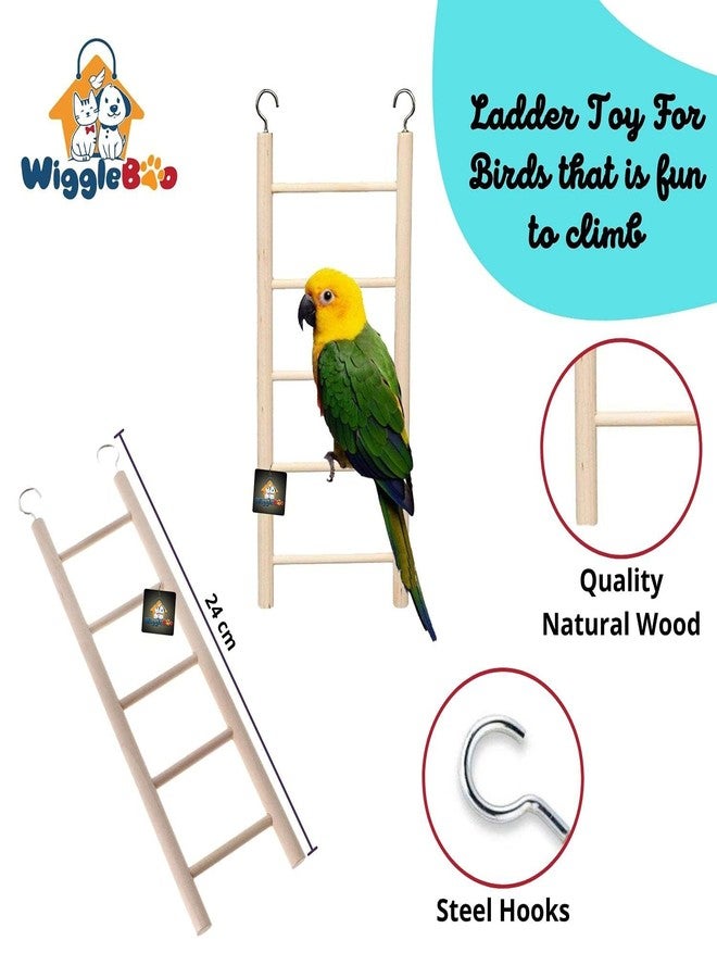 WiggleBoo Natural Wooden Ladder Bird Toy | Climbing, Exercise & Fun, Cage Accessories, Playful | for Small & Medium Birds (5 Step) - Image 2